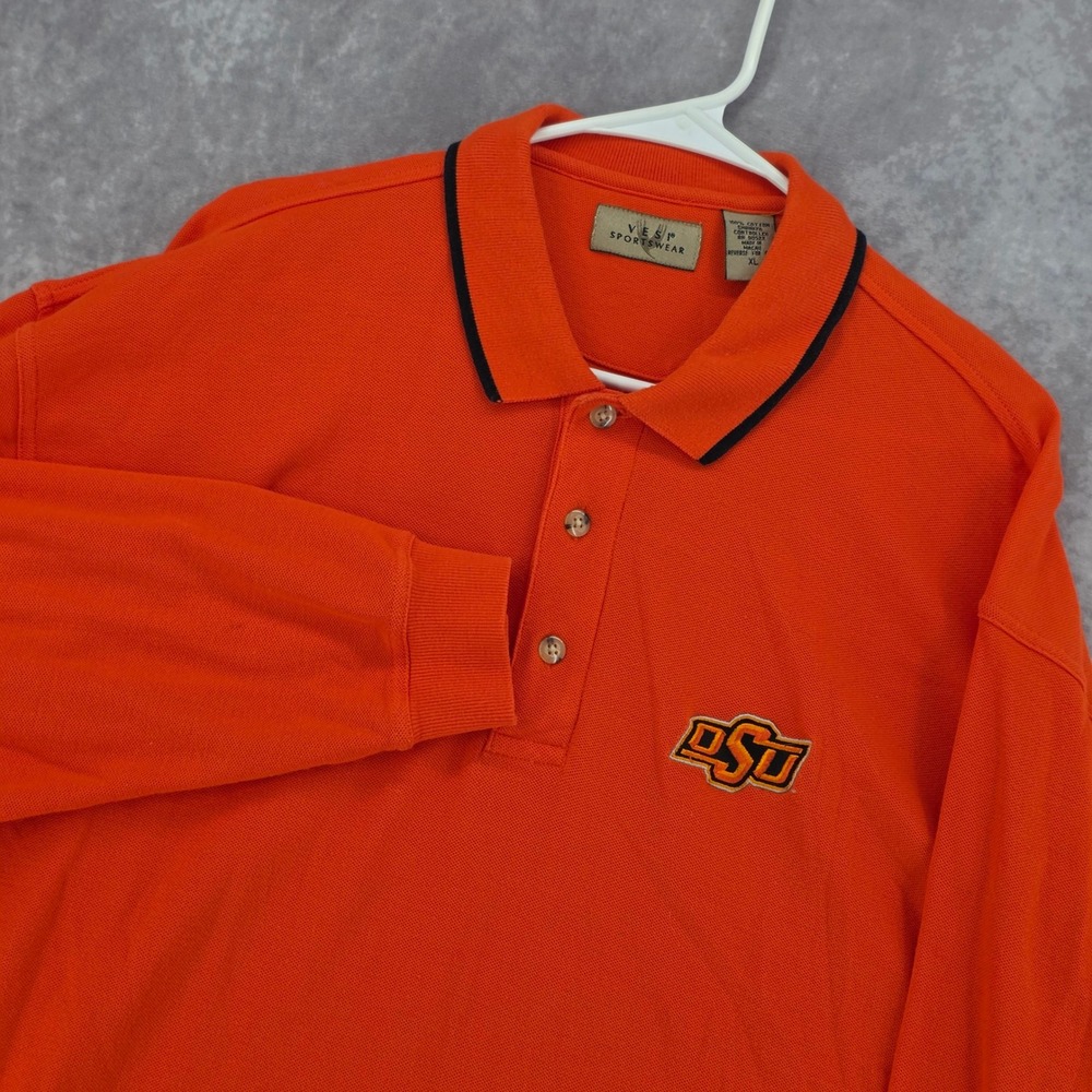 Oklahoma State OSU Long Sleeve Polo Shirt Mens XL Vesi Sportswear Orange NCAA